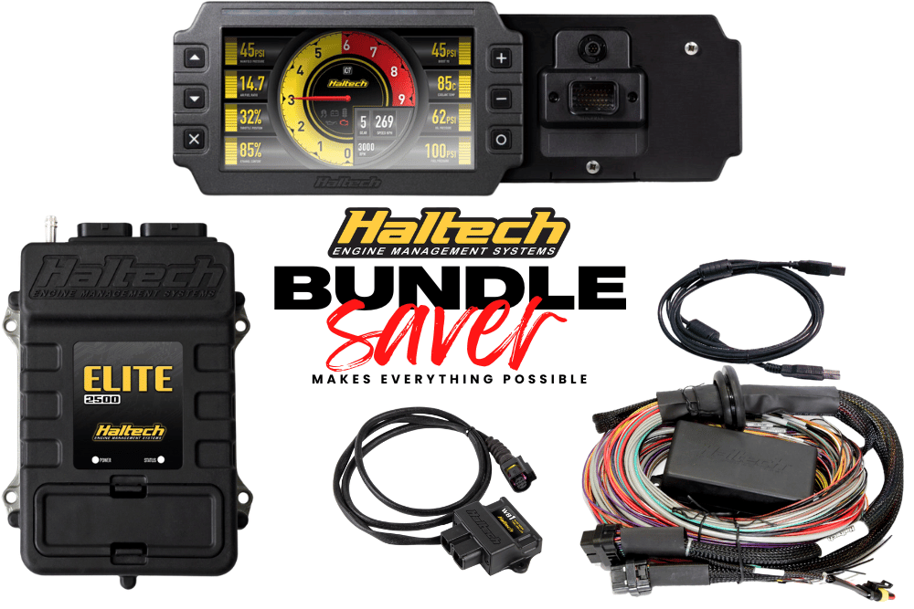 Haltech BUNDLE SAVER- Elite 2500 + Premium (2.5m) Universal Wire-in Harness Kit + Wideband Kit + IC-7 Dash